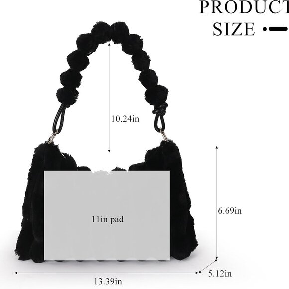 Faux Fur Purses for Women Fluffy Tote Bag Plush Shoulder Handbag - Picture 3 of 7